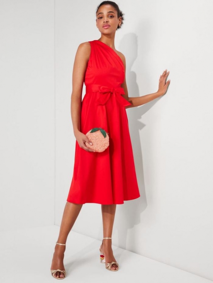 Kate Spade Women's Flame Scarlet Poplin Belted Sabrina Dress | Special Offer