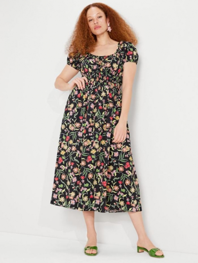 Kate Spade Women's Black Multi. Rooftop Garden Floral Riviera Dress | Special Offer