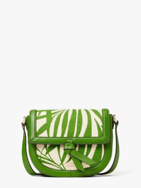 Kate Spade Women's Bitter Greens Multi Knott Palm Canvas Medium Saddle Bag | Ireland Outlet