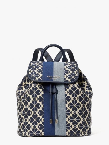 Kate Spade Women's Blue Multi Spade Flower Jacquard Stripe Sinch Medium Flap Backpack | New Arrivals