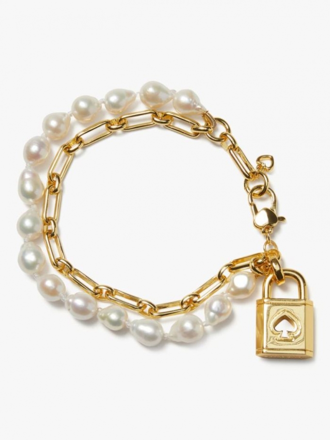 Kate Spade Women's Cream Multi Lock And Spade Pearl Bracelet | Special Offer