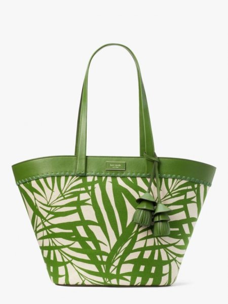 Kate Spade Women's Bitter Greens Multi The Pier Palm Fronds Canvas Medium Tote | Ireland Outlet