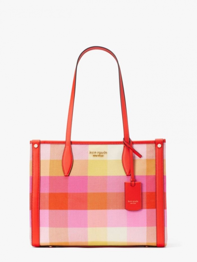 Kate Spade Women's Pink Multi Market Madras Medium Tote | Ireland Outlet