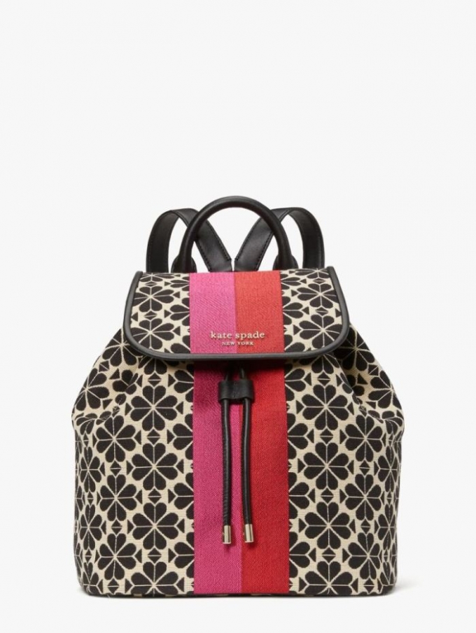 Kate Spade Women's Cream Multi Spade Flower Jacquard Stripe Sinch Medium Flap Backpack | New Arrivals