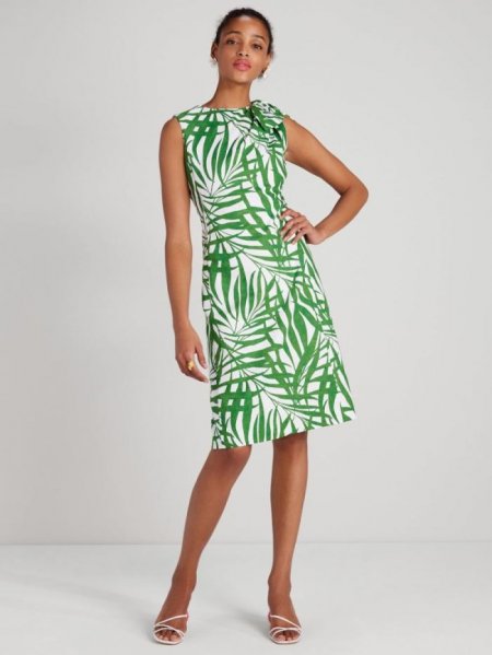 Kate Spade Women's Bitter Greens Palm Fronds Knot Shoulder Dress | Special Offer