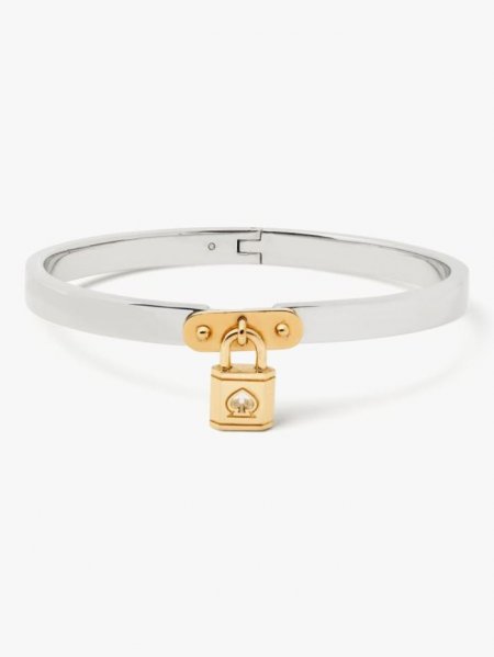 Kate Spade Women's Silver Gold Lock And Spade Charm Bangle | Special Offer