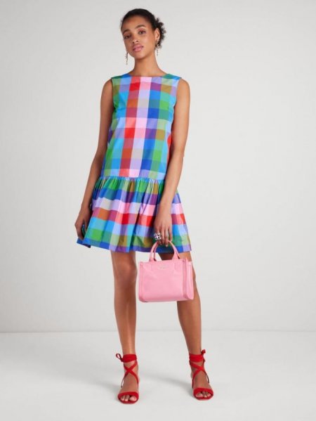 Kate Spade Women's Blue Multi_ Madras Taffeta Shift Dress | Special Offer