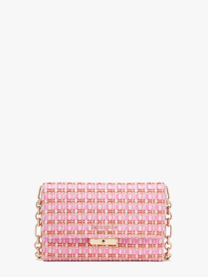 Kate Spade Women's Pink Multi. Carlyle Raffia Tweed Chain Wallet | New Arrivals