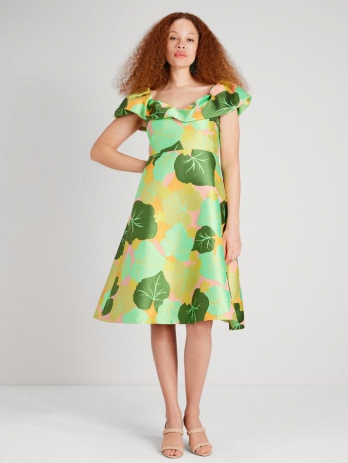 Kate Spade Women's Multi Cucumber Floral Flounce Dress | Special Offer