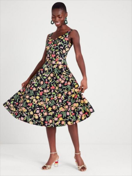 Kate Spade Women's Black Multi. Rooftop Garden Floral Grace Dress | Special Offer