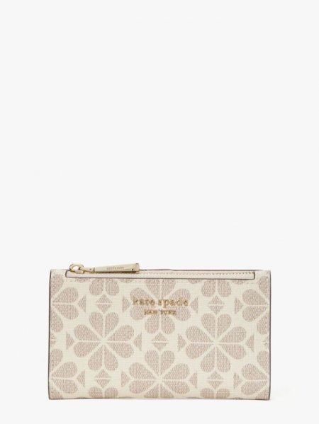 Kate Spade Women's Parchment Multi Spade Flower Coated Canvas Small Slim Bifold Wallet | New Arrivals