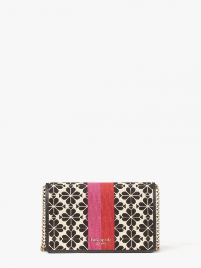 Kate Spade Women's Cream Multi Spade Flower Jacquard Stripe Chain Wallet | Ireland Outlet