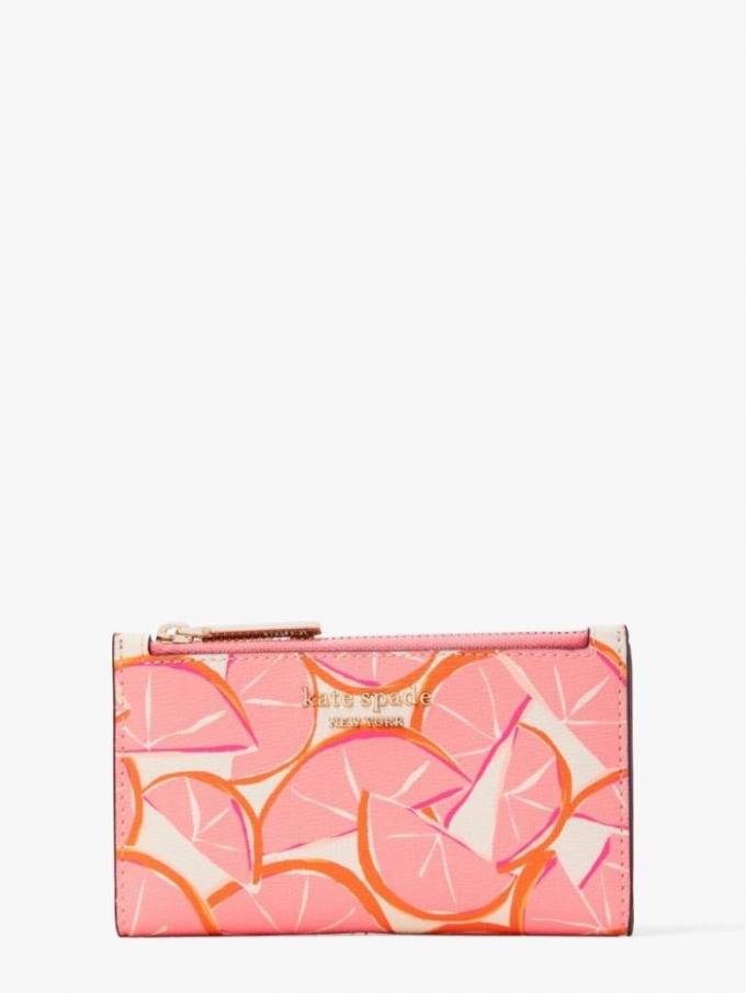 Kate Spade Women's Pink Multi. Spencer Grapefruit Small Slim Bifold Wallet | New Arrivals