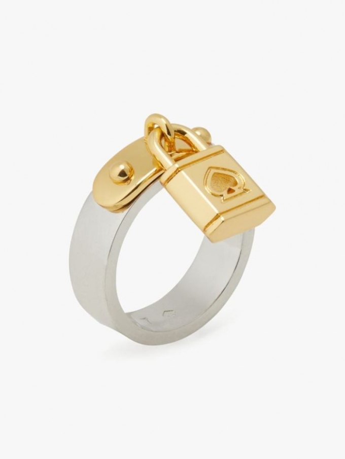 Kate Spade Women's Silver Gold Lock And Spade Ring | Special Offer