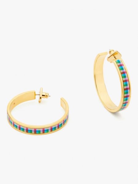 Kate Spade Women's Blue Madras Plaid Heritage Spade Flower Hoops | Free Shipping