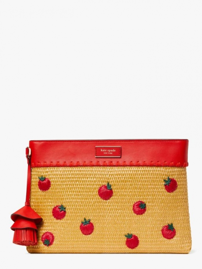 Kate Spade Women's Natural Multi Roma Embellished Tomato Straw Clutch | Free Shipping