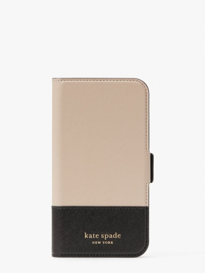 Kate Spade Women's Warm Beige/Black Spencer Iphone 13 Magnetic Wrap Folio Case | Online Sale