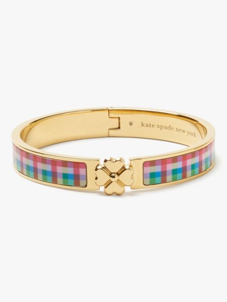 Kate Spade Women's Blue Madras Plaid Heritage Spade Flower Hinged Bangle | Special Offer