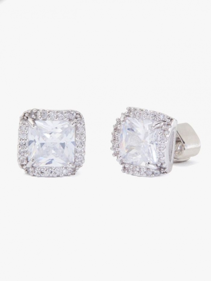 Kate Spade Women's "Clear/Silver" That Sparkle Princess Cut Large Studs | Free Shipping