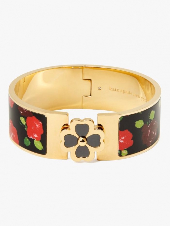 Kate Spade Women's Black Just Rosy Heritage Spade Flower Wide Hinged Bangle | Special Offer