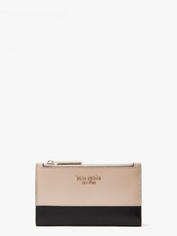 Kate Spade Women's Warm Beige/Black Spencer Small Slim Bifold Wallet | New Arrivals