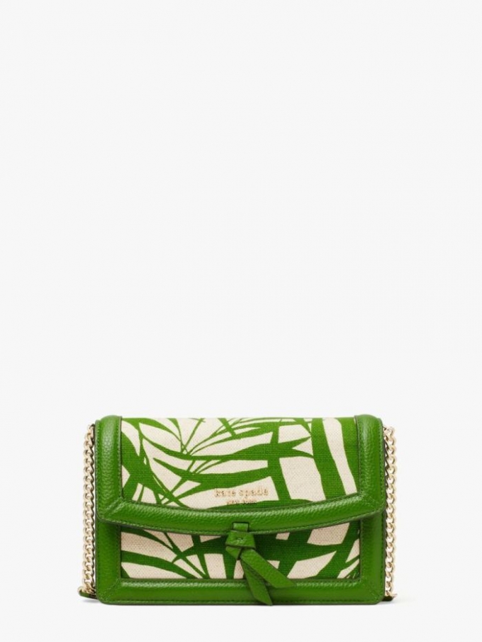 Kate Spade Women's Bitter Greens Multi Knott Palm Fronds Canvas Flap Crossbody | Ireland Outlet