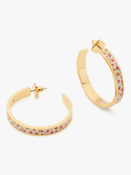 Kate Spade Women's Cream Ditsy Rose Heritage Spade Flower Hoops | Free Shipping