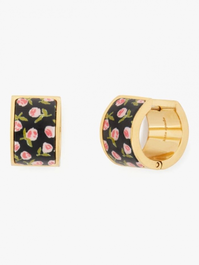 Kate Spade Women's Black Ditsy Rose Heritage Spade Flower Huggies | Free Shipping