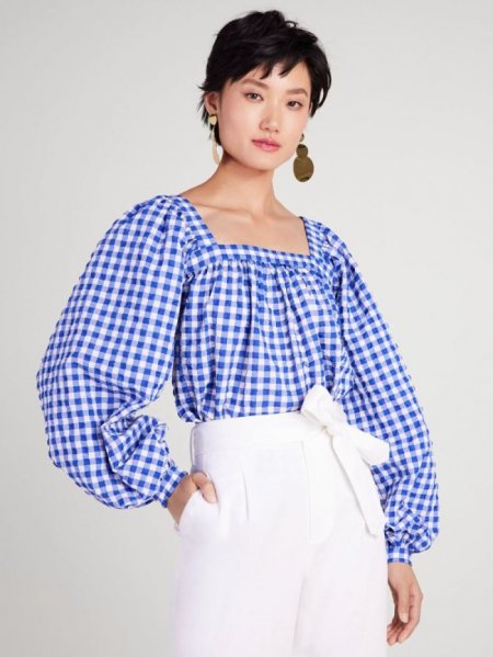 Kate Spade Women's Blueberry Gingham Square-Neck Top | Special Offer