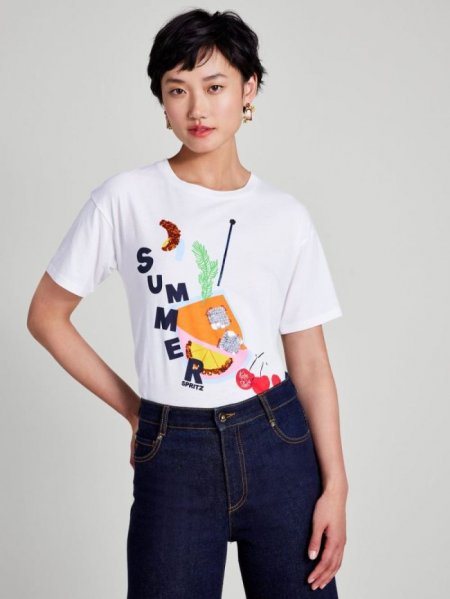 Kate Spade Women's Fresh White Embellished Spritz Tee | Online Sale