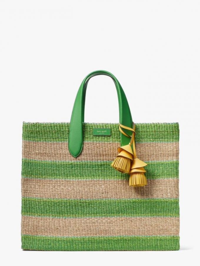 Kate Spade Women's Summit Green Multi Manhattan Striped Straw Large Tote | Ireland Outlet