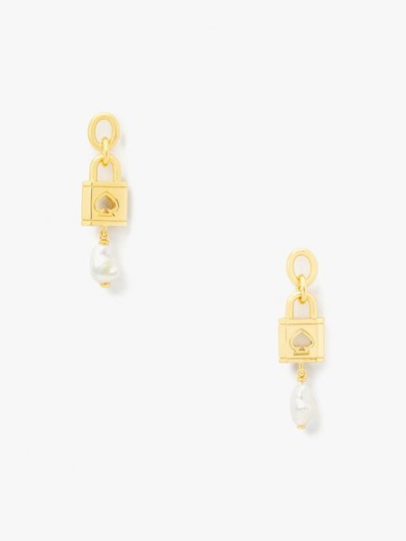 Kate Spade Women's Cream Multi Lock And Spade Pearl Drop Earrings | Free Shipping