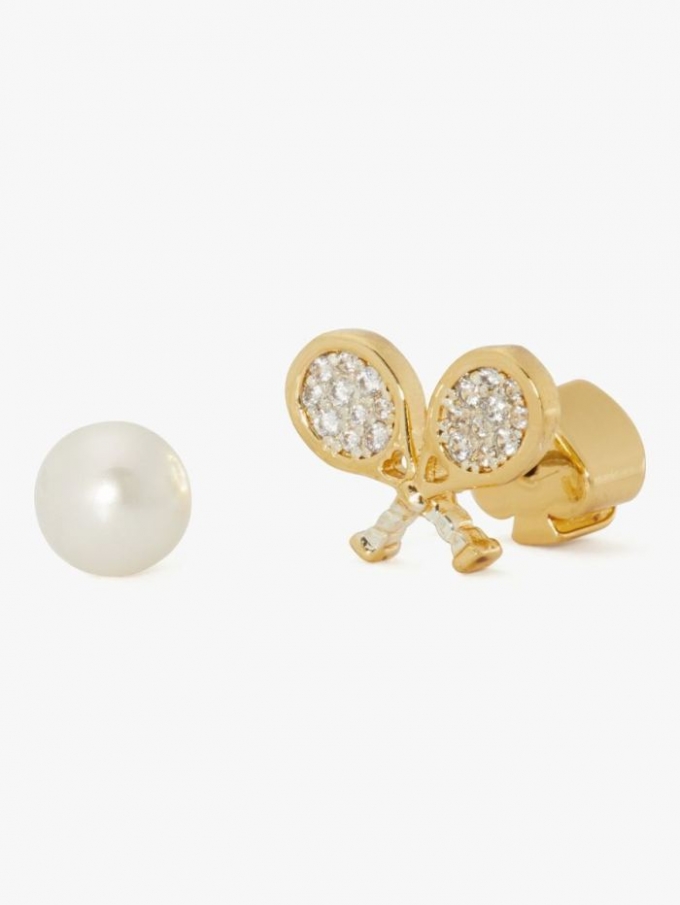 Kate Spade Women's Cream Multi Queen Of The Court Tennis Asymmetrical Studs | Free Shipping