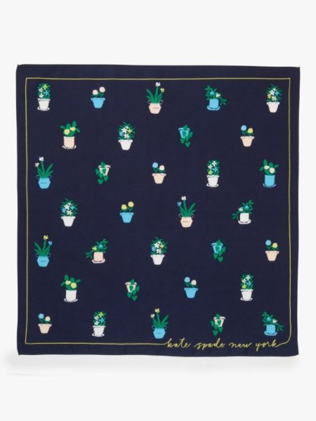 Kate Spade Women's 431 Squid Ink (April) House Plants Cotton-Silk Bandana | Online Sale