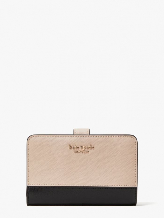 Kate Spade Women's Warm Beige/Black Spencer Compact Wallet | New Arrivals