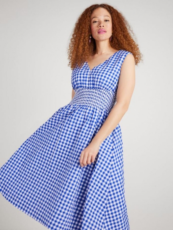 Kate Spade Women's Blueberry Gingham Smocked-Waist Dress | Special Offer