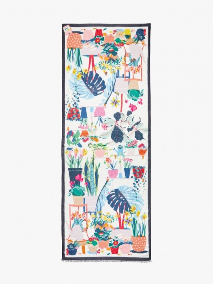 Kate Spade Women's 151 French Cream (February) Flower Pot Jungle Oblong Scarf | Online Sale