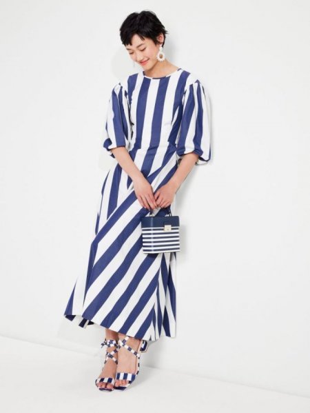 Kate Spade Women's Blazer Blue Awning Stripe Tie-Back Maxi Dress | Special Offer