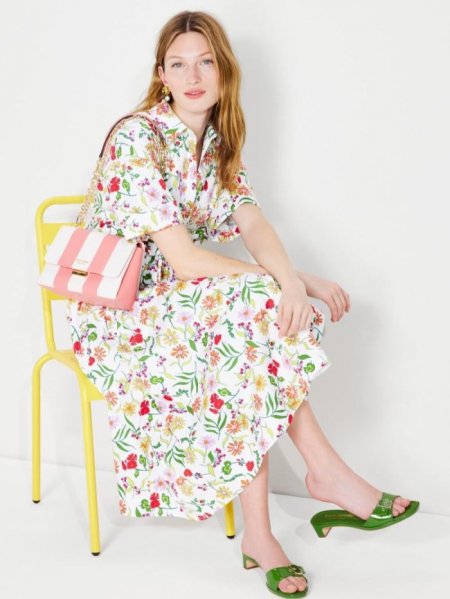 Kate Spade Women's Fresh White Multi Rooftop Garden Floral Montauk Dress | Special Offer