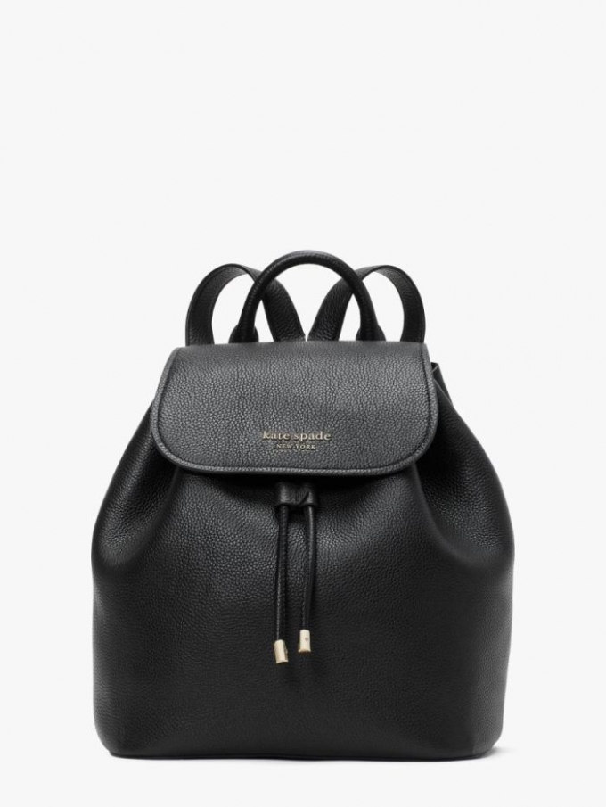 Kate Spade Women's Black Sinch Pebbled Leather Medium Flap Backpack | New Arrivals