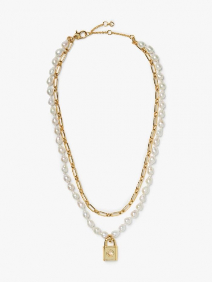 Kate Spade Women's Cream Multi Lock And Spade Pearl Statement Necklace | Special Offer