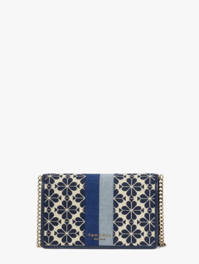 Kate Spade Women's Blue Multi Spade Flower Jacquard Stripe Chain Wallet | Ireland Outlet