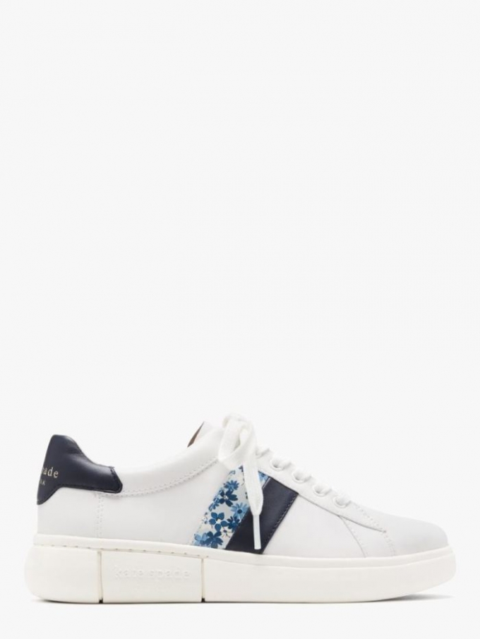 Kate Spade Women's Opt Wht/Blazer Blue Keswick Spade Flower Jacquard Sneakers | Online Sale